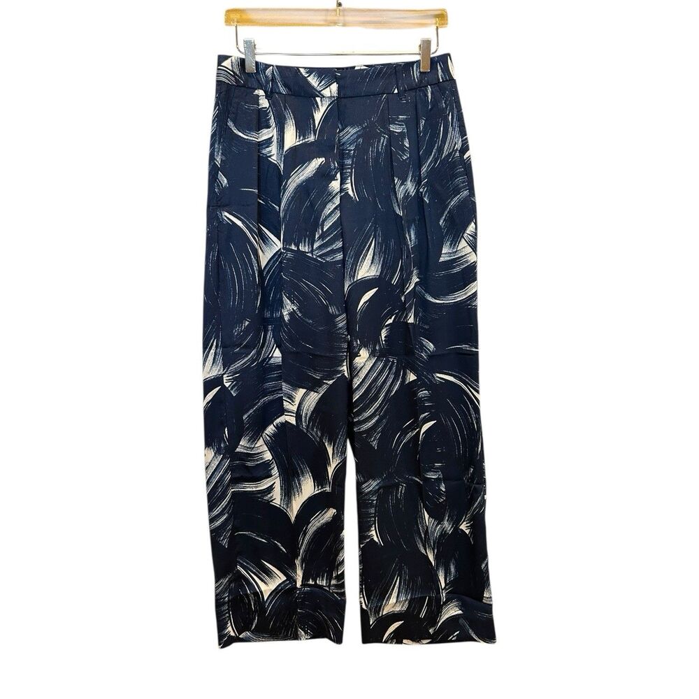 Banana Republic Brush Stroke Print Blue Relaxed Trouser Wide Leg Pants Sz 8 NWT - Picture 7 of 13
